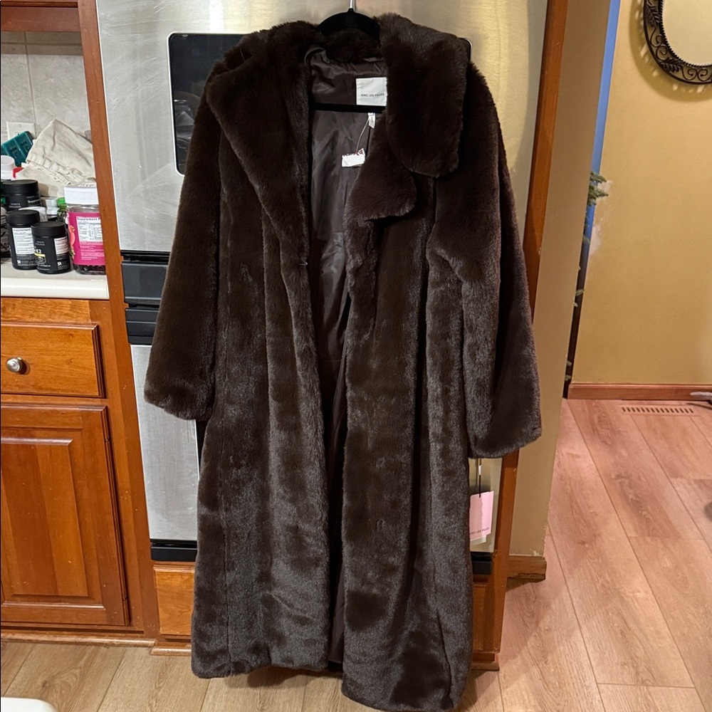 Avec Les Filles Dark Brown Faux Fur Long Coat